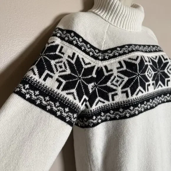 Lands End Sweater-Pullover-Fair Isle Turtleneck-Ivory, Cotton Blend-Medium - Picture 4 of 9